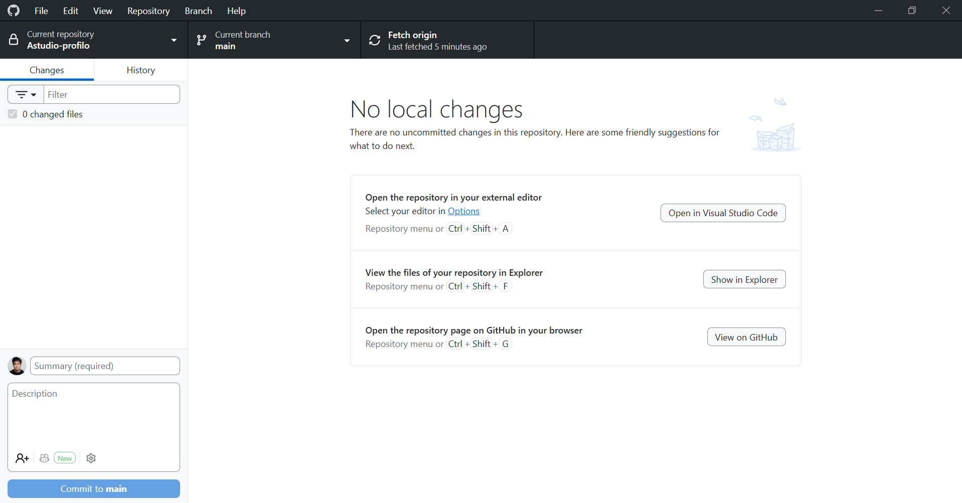 GitHub Desktop start screen